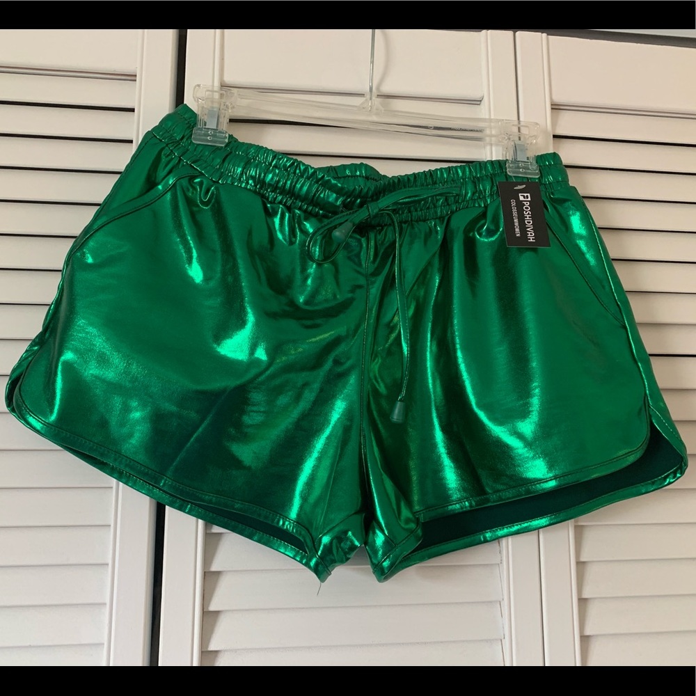 Green metallic shorts
